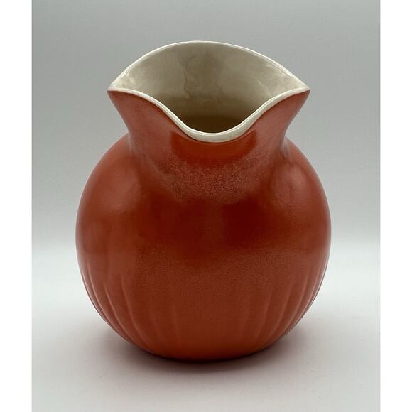 Orange Round Tilted Ball Ceramic Pitcher Jug 6” Vintage MCM - Picture 3 of 13